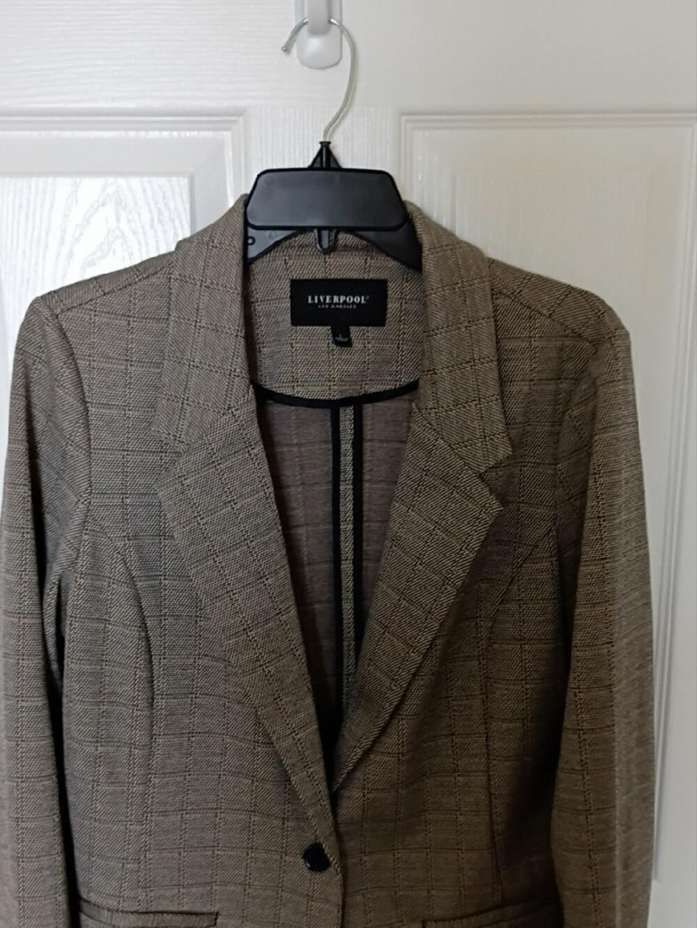 Liverpool Brown Plaid Single-Button Blazer, L - Picture 3 of 9